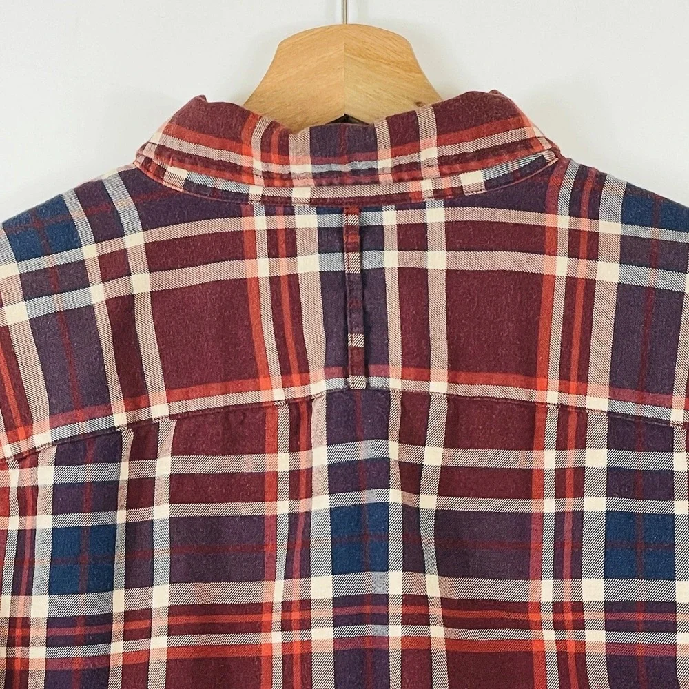 Banana Republic Luxe Mens Medium Slim Shirt Flannel Maroon Plaid Cabin‎ Rugged
